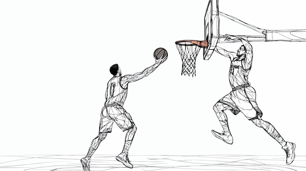 Continuous One Line Art Vector of Basketball Cross