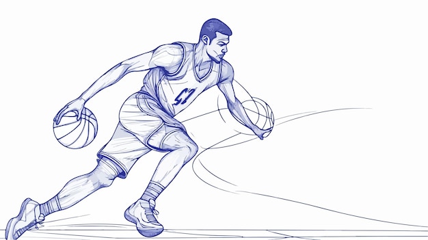 Continuous One Line Art Vector Basketball Dribble