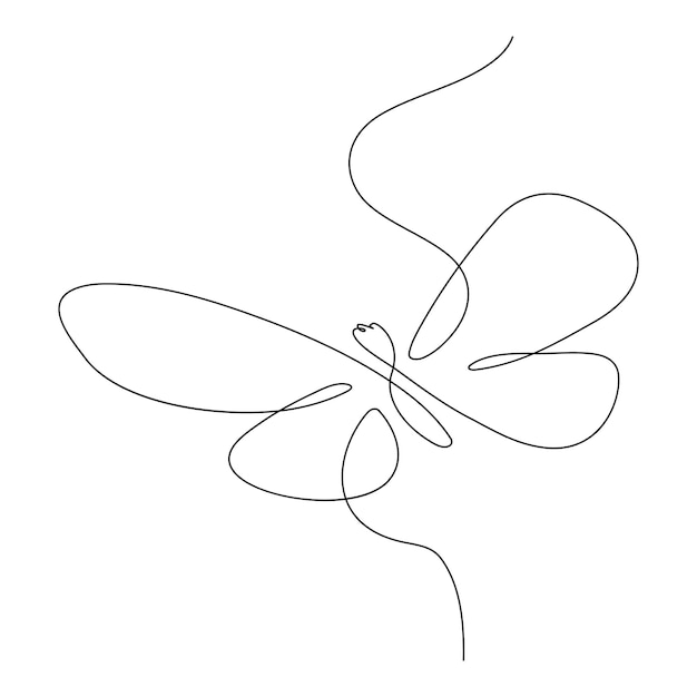 Continuous one line butterfly flying single line outline art drawing illustration