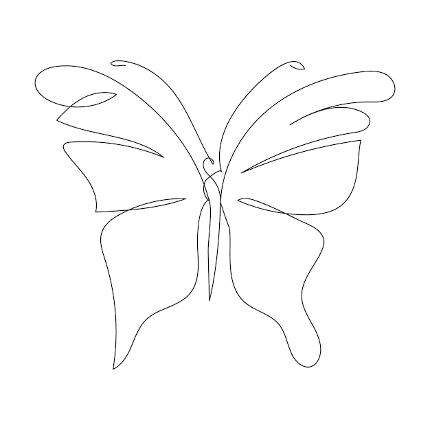 Continuous one line butterfly flying single line outline art drawing illustration