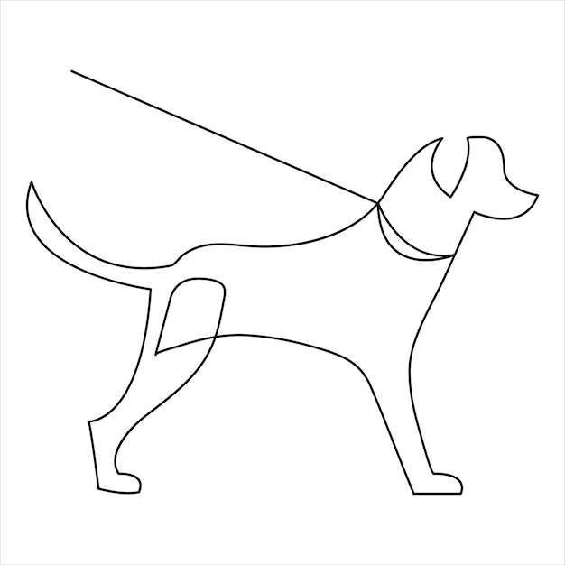 Continuous one line dog pet art drawing and dog icon simple silhouette outline vector illustration