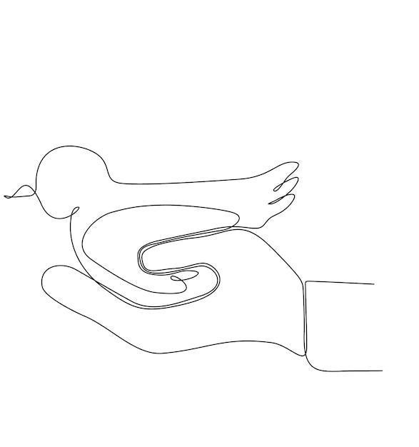 Continuous one line draw two Hands holding the bird