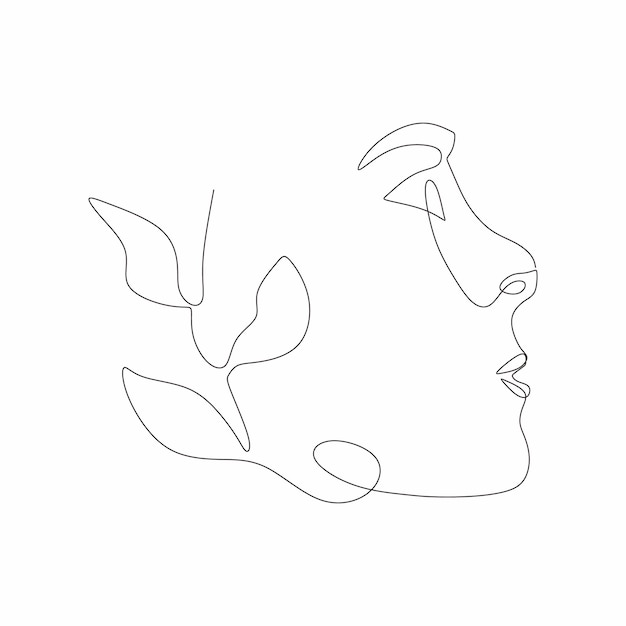 Continuous One Line Drawing Abstract Portrait Of Pretty Young Woman