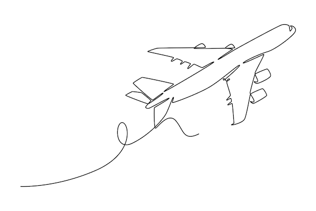 Vector continuous one line drawing air plane concept doodle vector illustration