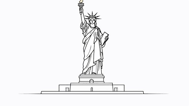 Vector continuous one line drawing of american symbol statue of liberty