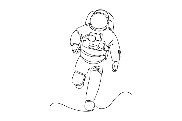 Continuous one line drawing astronaut walking in space Outer space concept Single line draw design vector graphic illustration