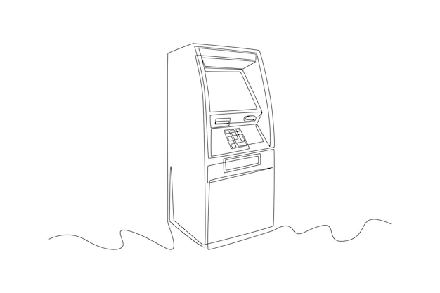 Continuous one line drawing ATM for transactions and saving money Automated Teller Machine ATM machine concept Single line draw design vector graphic illustration