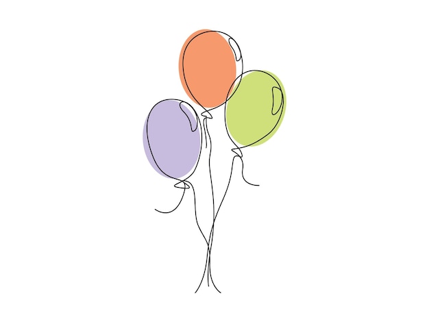 Continuous one line drawing of balloon Birthday celebration vector illustration pro vector