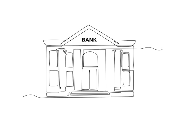 Continuous one line drawing bank building Building and office concept Single line draw design vector graphic illustration