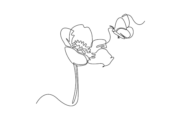 Continuous one line drawing beautiful butterfly on flower Spring concept Single line draw design vector graphic illustration