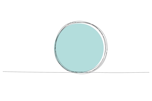 Continuous one line drawing of blue circle Round frame sketch outline on white background Doodle.