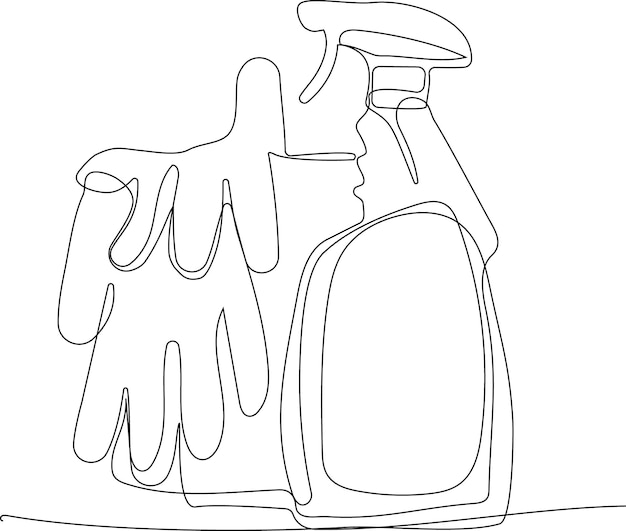 Continuous one line drawing of bottles for liquid laundry detergent, bleach, fabric softener, dishwa