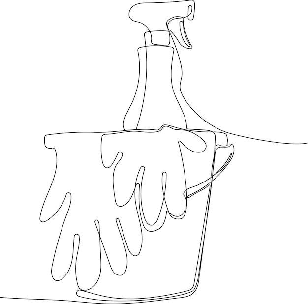 Continuous one line drawing of bottles for liquid laundry detergent, bleach, fabric softener, dishwa