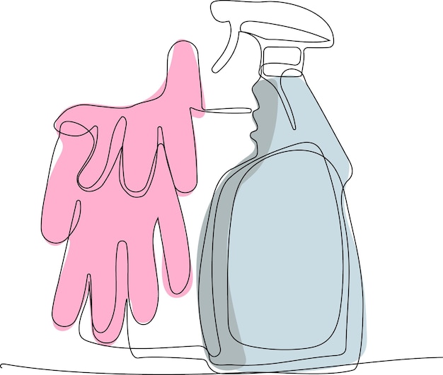 Continuous one line drawing of bottles for liquid laundry detergent, bleach, fabric softener