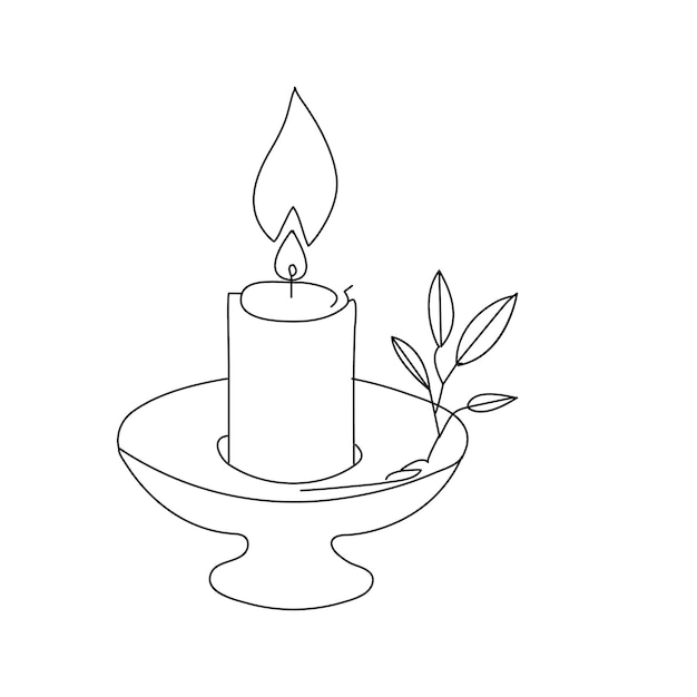 Continuous one line drawing of candle outline vector art illustration