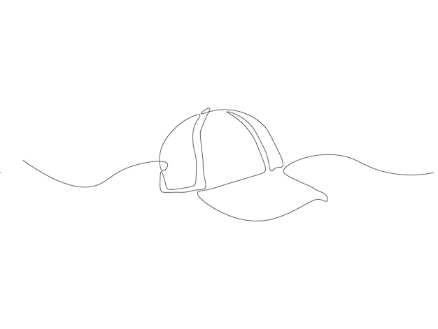 Continuous one line drawing of cap One line drawing illustration of hiking adventure cap Head accesories concept continuous line art Editable outline