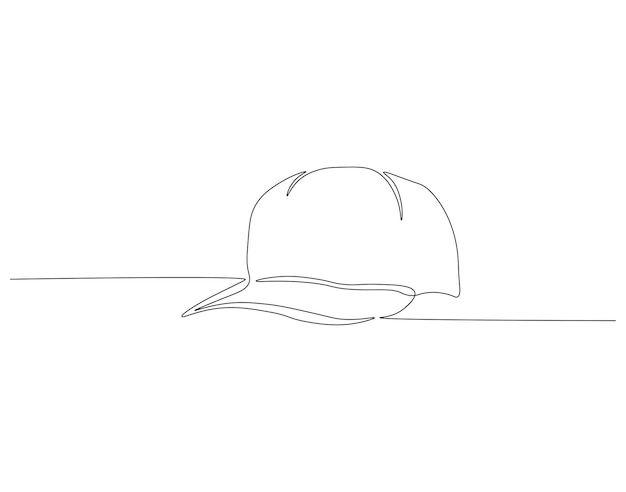 Continuous one line drawing of cap One line drawing illustration of hiking adventure cap Head accesories concept continuous line art Editable outline