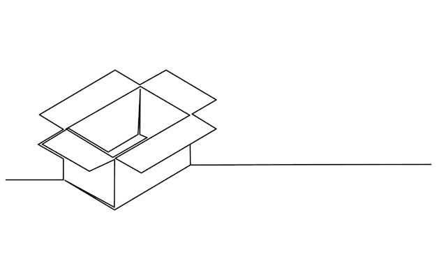 Continuous one line drawing of a cardboard box Online shopping concept