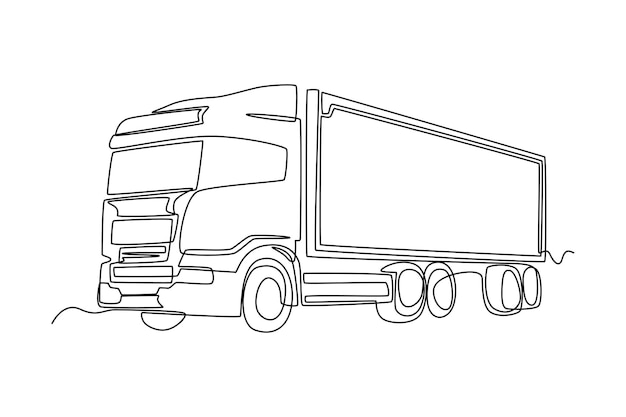 Continuous one line drawing cargo trucks transportation with containers Cargo Concept Single line draw design vector graphic illustration