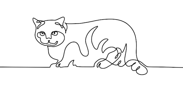 Continuous one line drawing of the cat sits on the wall