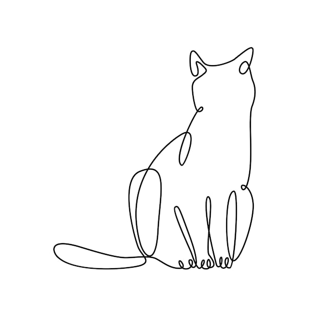 Continuous one line drawing of Cat sitting in front Single line art Single line cat contour design