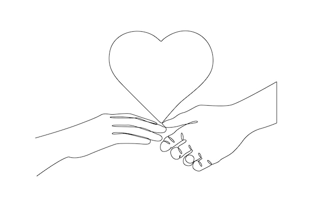 Continuous one line drawing Charity support and donation concept Doodle vector illustration