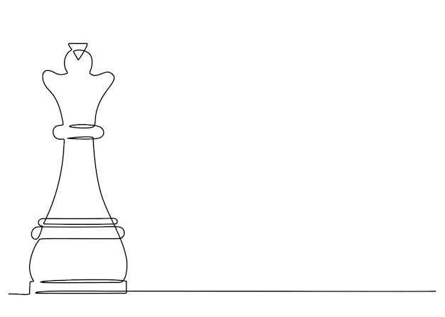 Continuous one line drawing of chess piece queen Vector illustration