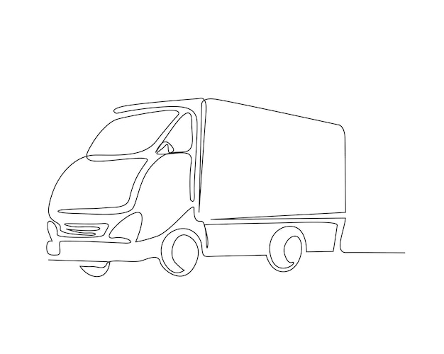 Continuous one line drawing of city cargo truck