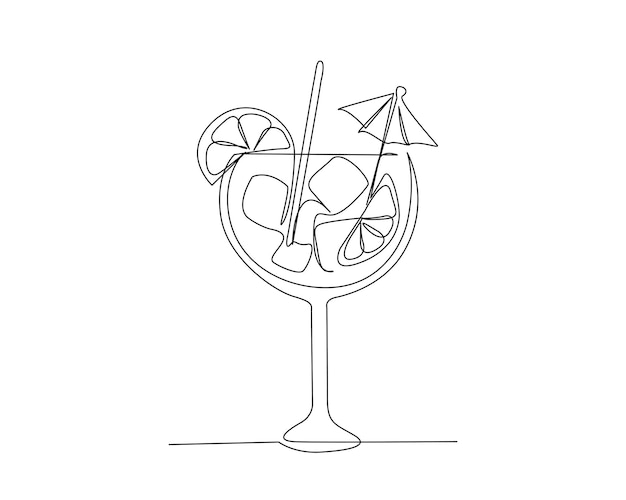 Continuous one line drawing of cocktail drink