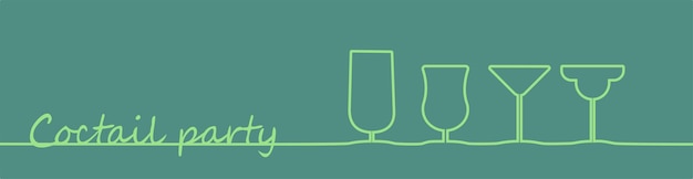 Continuous one line drawing. cocktails glasses' with ice. Vector illustration