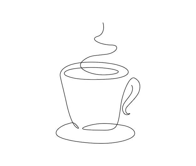 Vector continuous one line drawing a cup of coffee a cup of coffee with steam single line art vector design food ad beverage concept