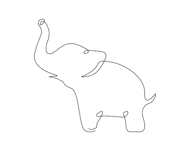 Continuous one line drawing of a cute elephant Elephant line art vector illustration