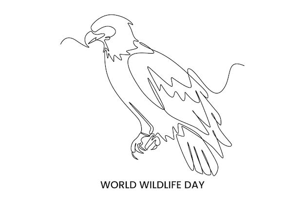 Continuous one line drawing eagle World wildlife day concept Single line draw design vector graphic illustration