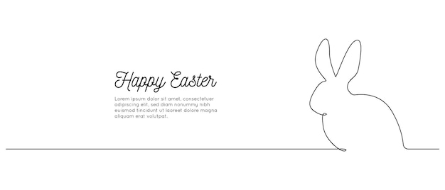 Continuous one line drawing of easter bunny cute rabbit silhouette with ears in simple linear style