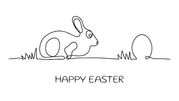 Continuous one line drawing of easter rabbit. Easter bunny in one line.Black and white vector