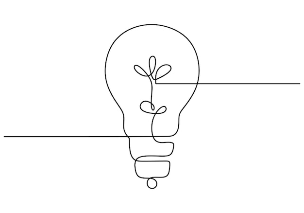 Continuous one line drawing of electric light bulb isolated on white background