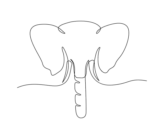 Continuous one line drawing of elephant head Minimalist elephant head outline design Editable active stroke vector