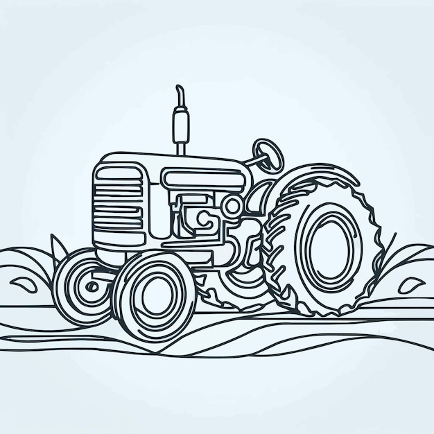 Continuous one line drawing of farmers tractor classic tractor outline vector illustration harves