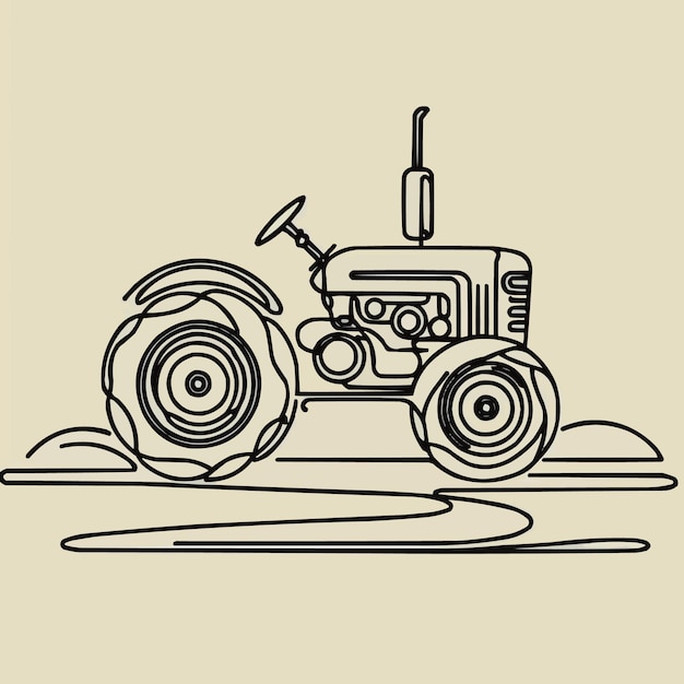 Vector continuous one line drawing of farmers tractor classic tractor outline vector illustration harves