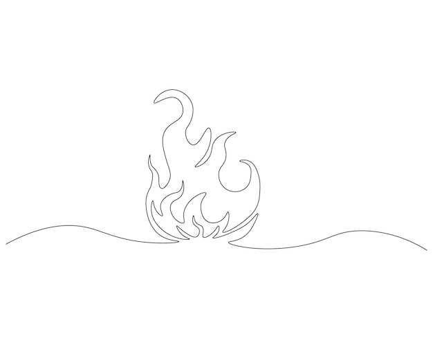 Continuous one line drawing of fire flame One line drawing illustration of fire Bonfire concept single line Editable outline