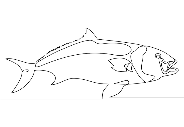 Continuous one line drawing fish vector illustration Black and white