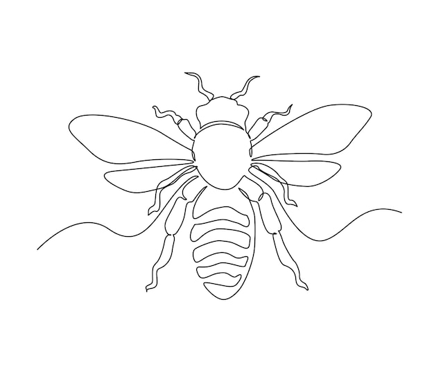 Continuous one line drawing of fliying bee Simple illustration of honey bee line art vector illustration