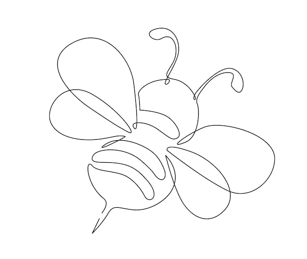 Continuous one line drawing of fliying bee Simple illustration of honey bee line art vector illustration