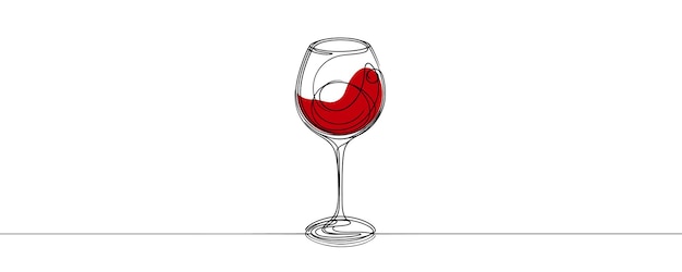 Continuous one line drawing of a glass of red wine Minimalist line of a glass of wine Vector illustration