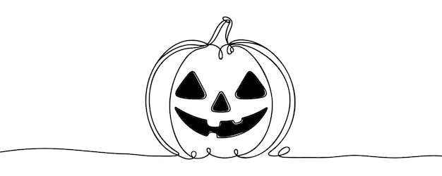 Vector continuous one line drawing halloween pumpkin jack o lantern vector illustration halloween concept line art outline silhouette