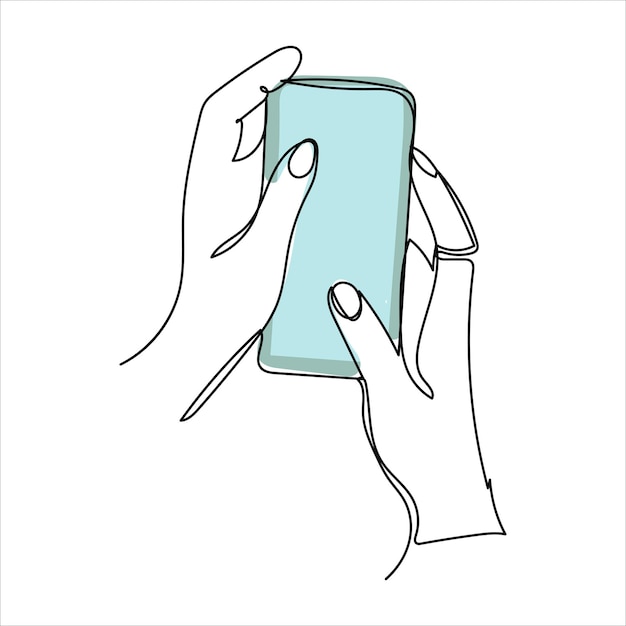 Continuous one line drawing of a hand holding a phone or smartphone Mobile phone technology gadget