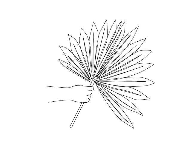 Continuous one line drawing of hand holding tropical leaf