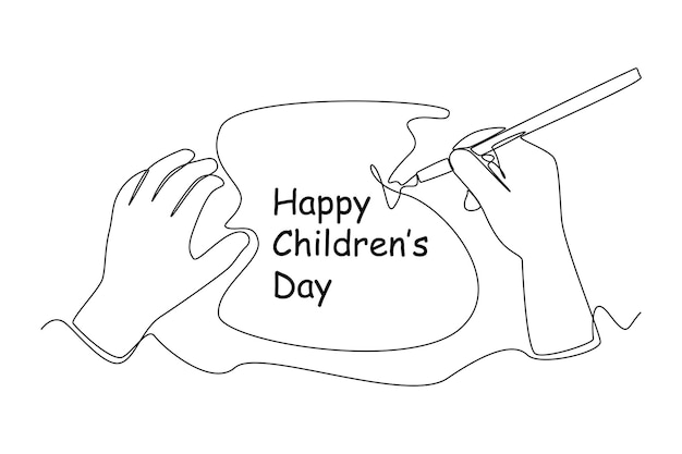 Continuous one line drawing hand writing happy children's day Happy Children's Day concept Single line draw design vector graphic illustration