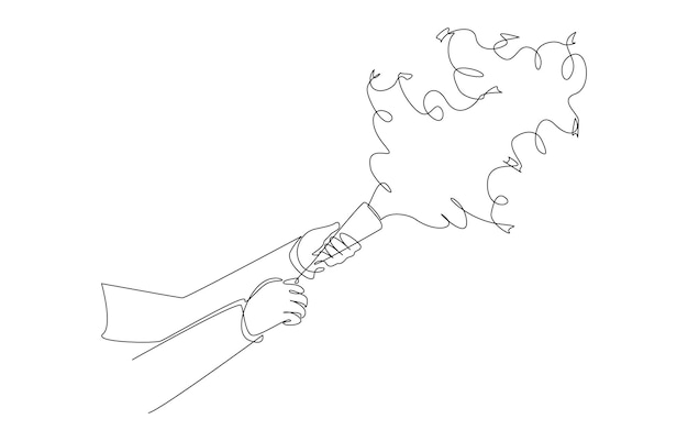 Vector continuous one line drawing of hands shooting party popper confetti event celebration concept