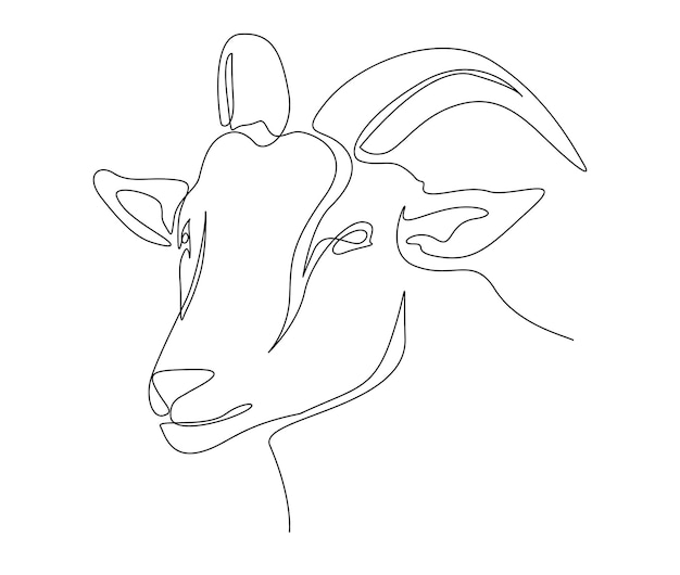 Vector continuous one line drawing of head goat simple goat mascot line art vector illustration editable stroke